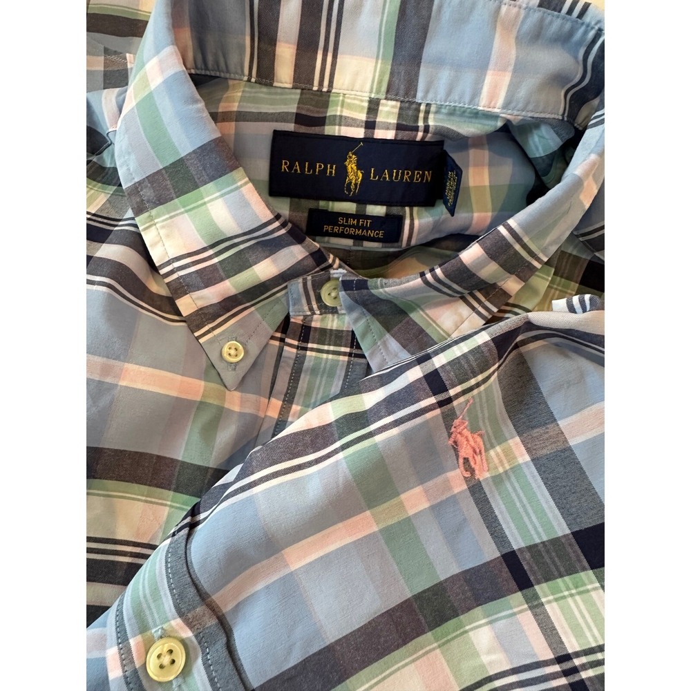 Ralph Lauren Slim Fit Performance Plaid Button Down Shirt LG